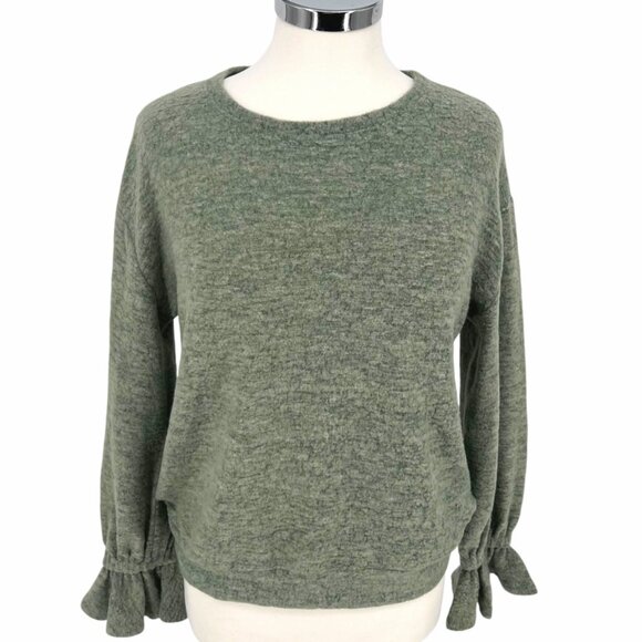 Eri + Ali Anthropologie Ruffle Sleeve Jersey Knit Top Green Size Small - Picture 1 of 11